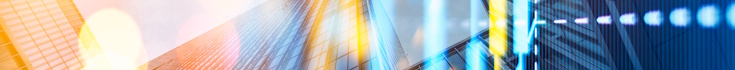 View of skyscrapers from the ground, overlaid with abstract, colourful patterns