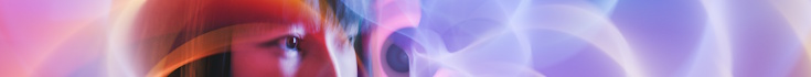 Abstract, digitally enhanced portrait of a person in profile,  overlaid with swirling, translucent light patterns in shades of blue, purple and white. The background is soft and blurred, with concentric, wave-like shapes suggesting motion or data flow. The overall composition combines human imagery with futuristic, technology-inspired visual elements.