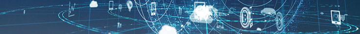 Abstract white-on-blue IoT-related patterns